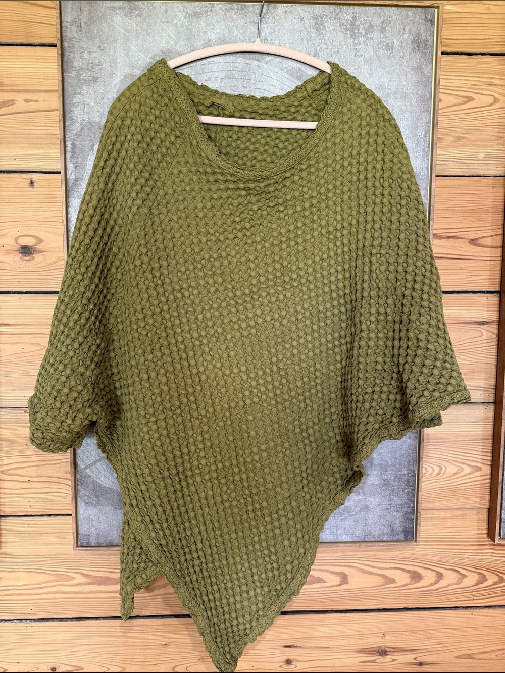 Olive Green Waffle Knit Women's Top poncho with arm holes